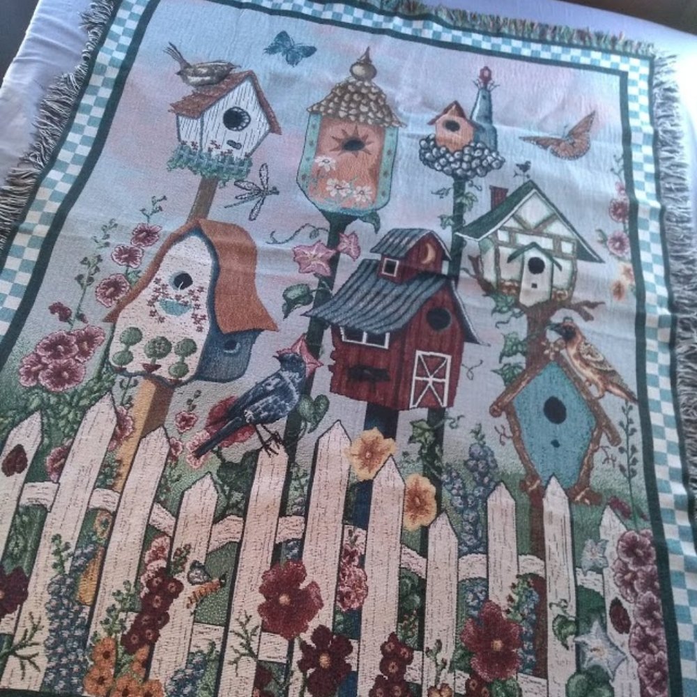 Garden Birdhouse Throw Blanket 60”x46”